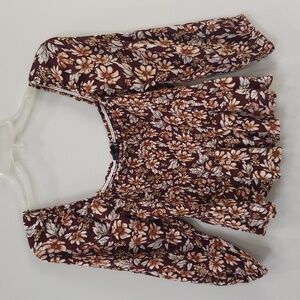 Y2K American Eagle Top Womens S Dark Floral Smocked Cropped Blouse Elena Gilbert